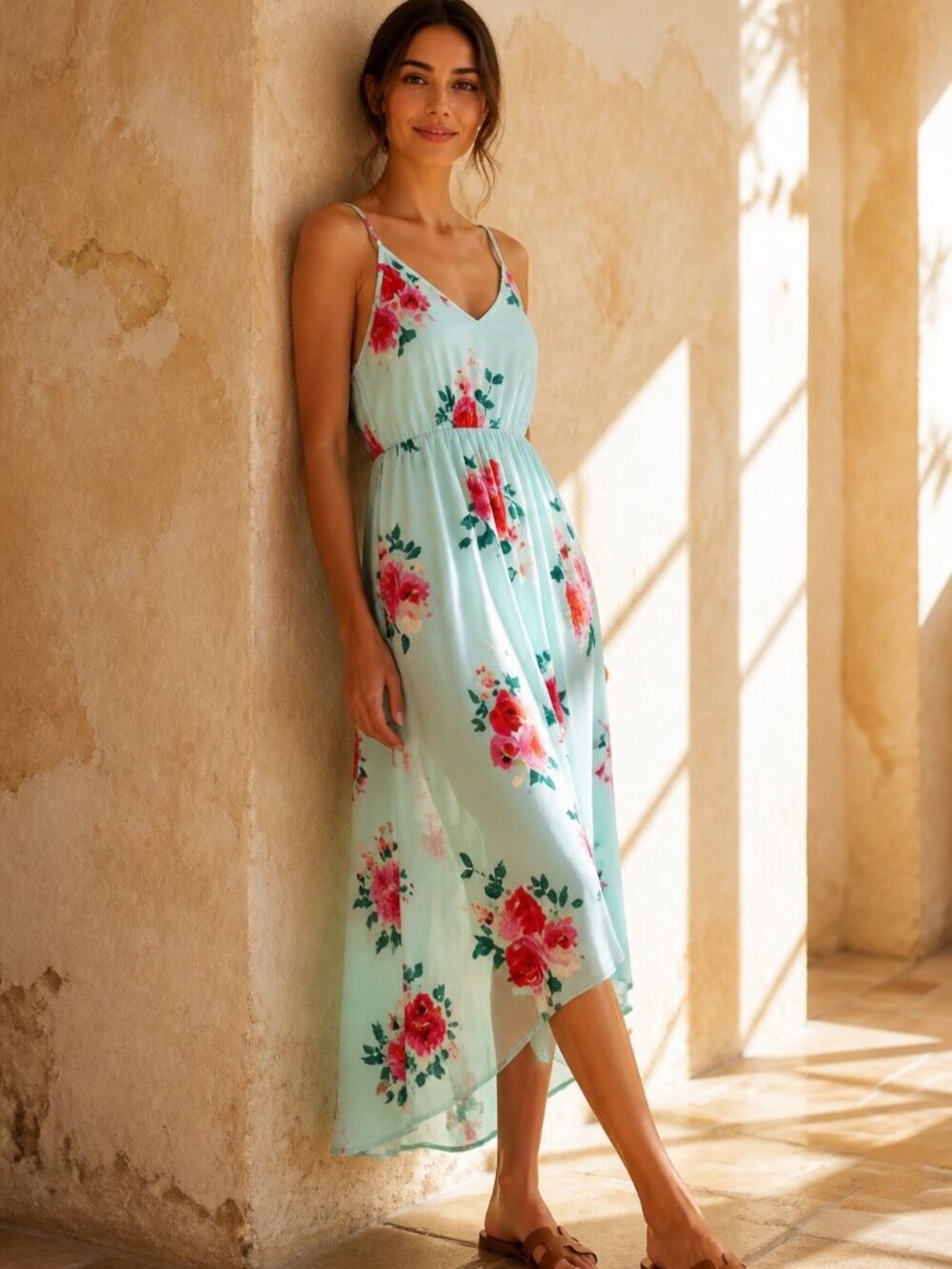 OUGES Floral Midi Dress Women XL CutOut Back Cotton Stretch Party Beach Festival - Picture 15 of 15